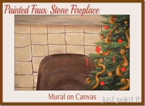 painted faux stone fireplace