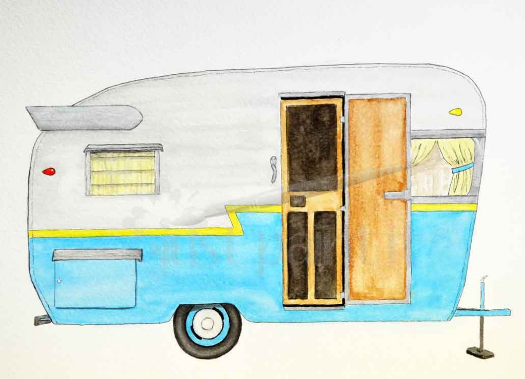 vintage camper trailer watercolor
