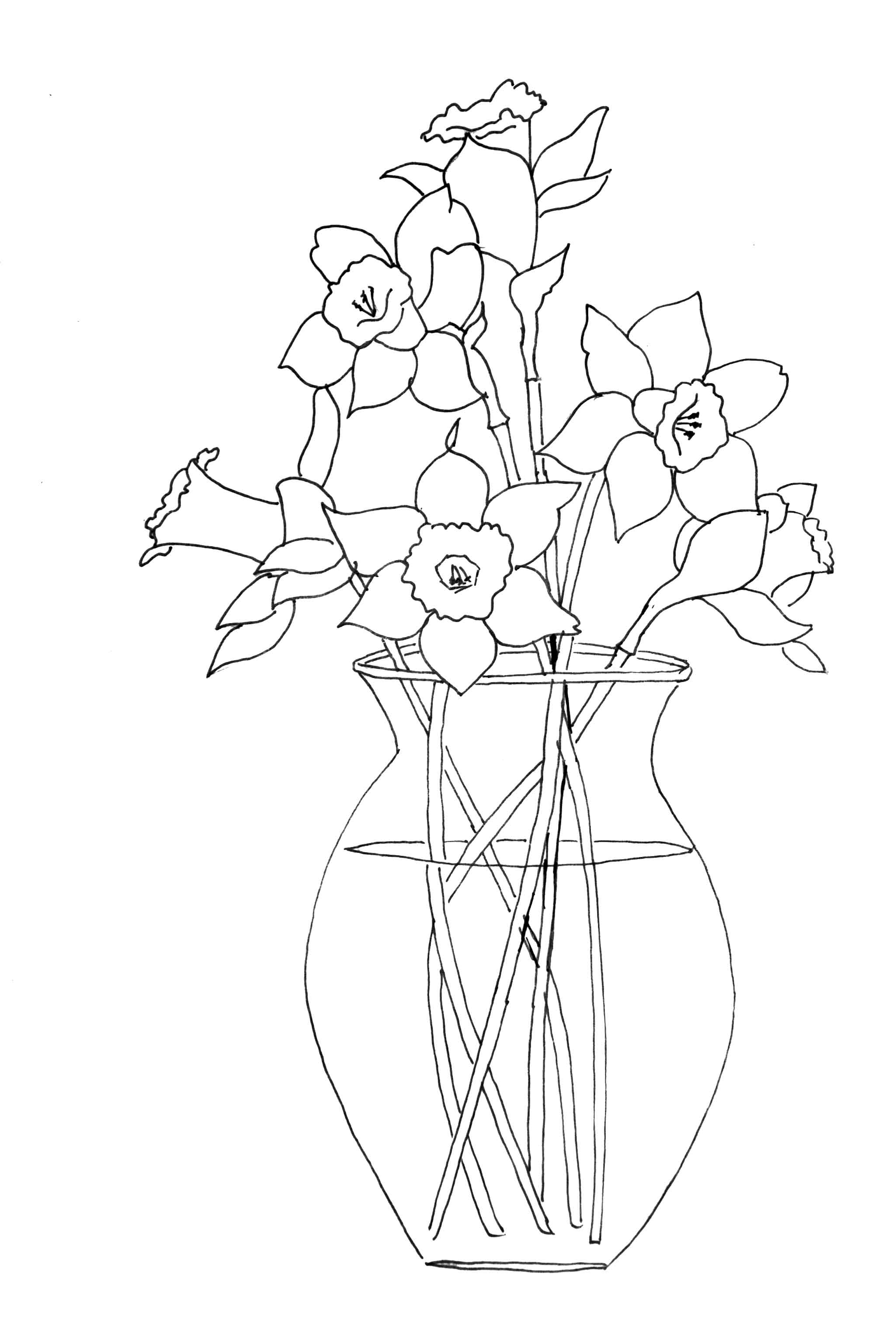 Нарисовать весенний букет. Цветы в вазе рисунок. Ваза с цветами карандашом. Ваза Нарцисс. Букет цветов рисунок карандашом.